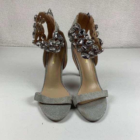 True Religion Braelynn Ankle Wrap Dress Heels 7.5M Jewel Embellished Silver 7963 - Picture 3 of 12